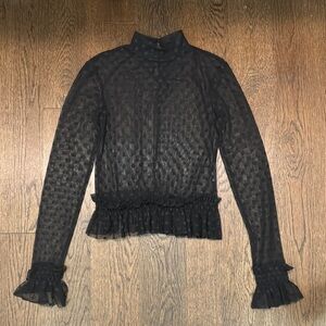 Zara Sheer Dotted Swiss Blouse with Ruffle Details